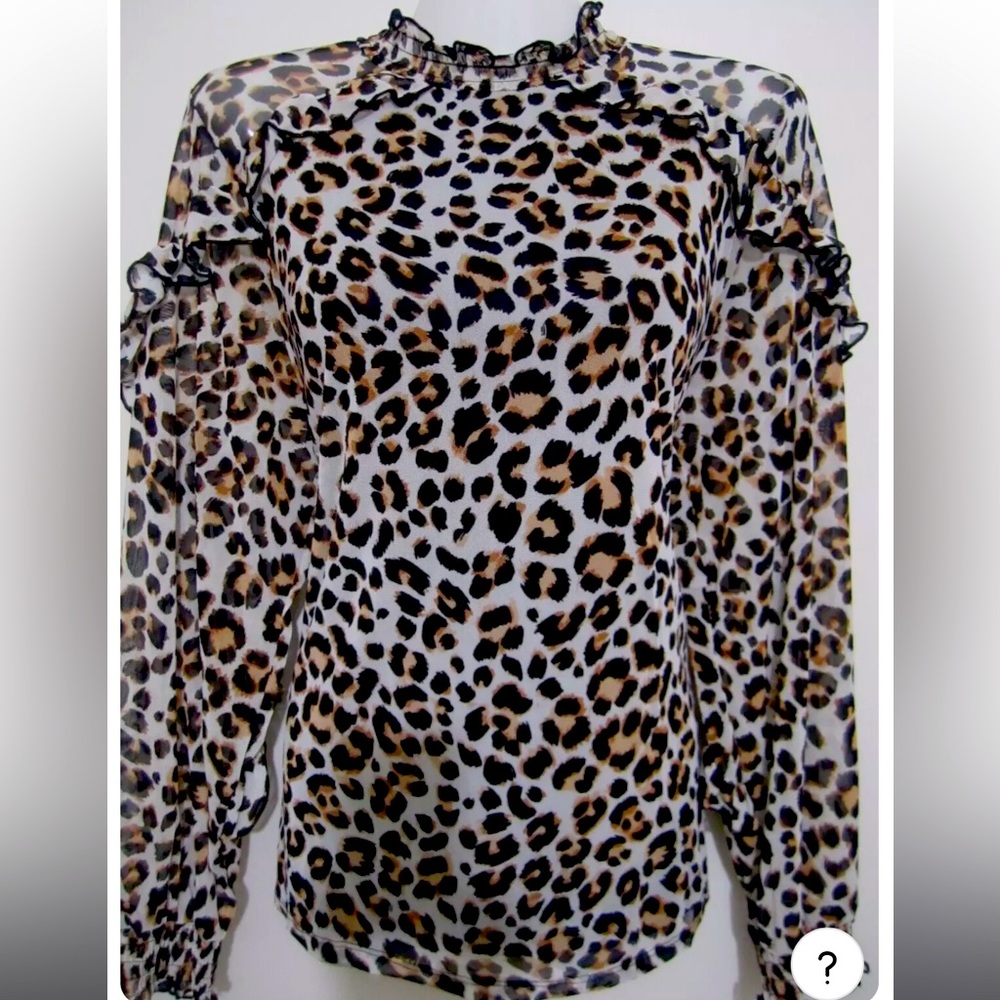 Leopard Cheetah Animal Print Ruffle Mesh Top - image 4